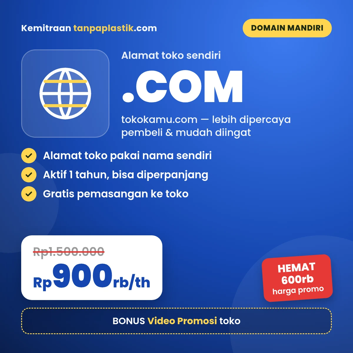 Domain .com - Alamat Toko Sendiri (1 Tahun)